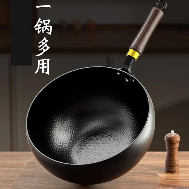 28cm Cast iron cookware Home Cooking pot frying pan Uncoated cast iron wok pan Induction cooker NM389
