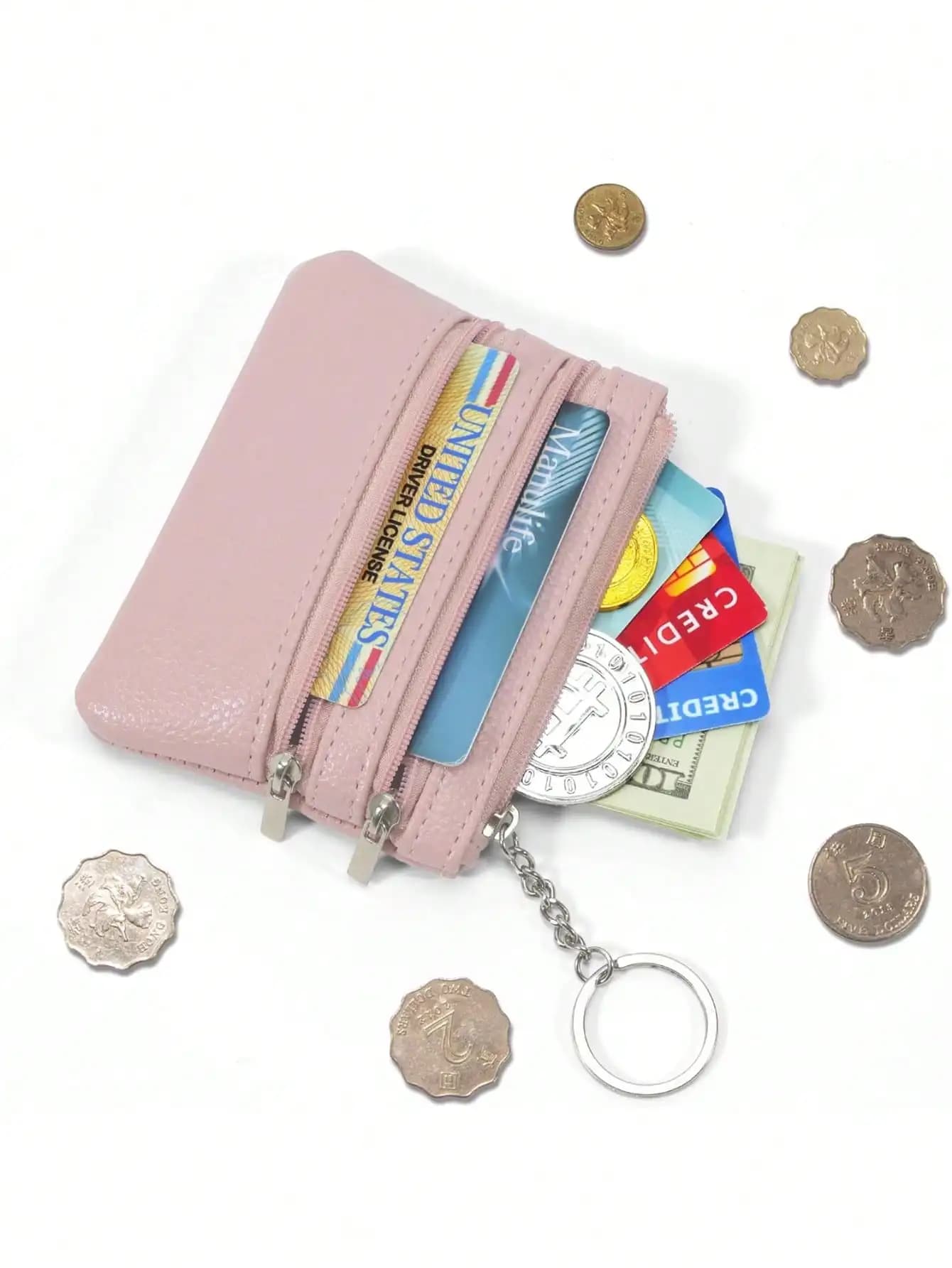 1pc Small Wallet, Women's Coin Purse, Zipper Coin Pouch With 3 Compartments And Key Ring, Compact & Lightweight, Pocket Wallet, Clutch Coin Bag, Unisex Zipper Pouch, Travel Essential, Card Holder, Wallet Essential, Holiday Essential, Mother's Day Gift