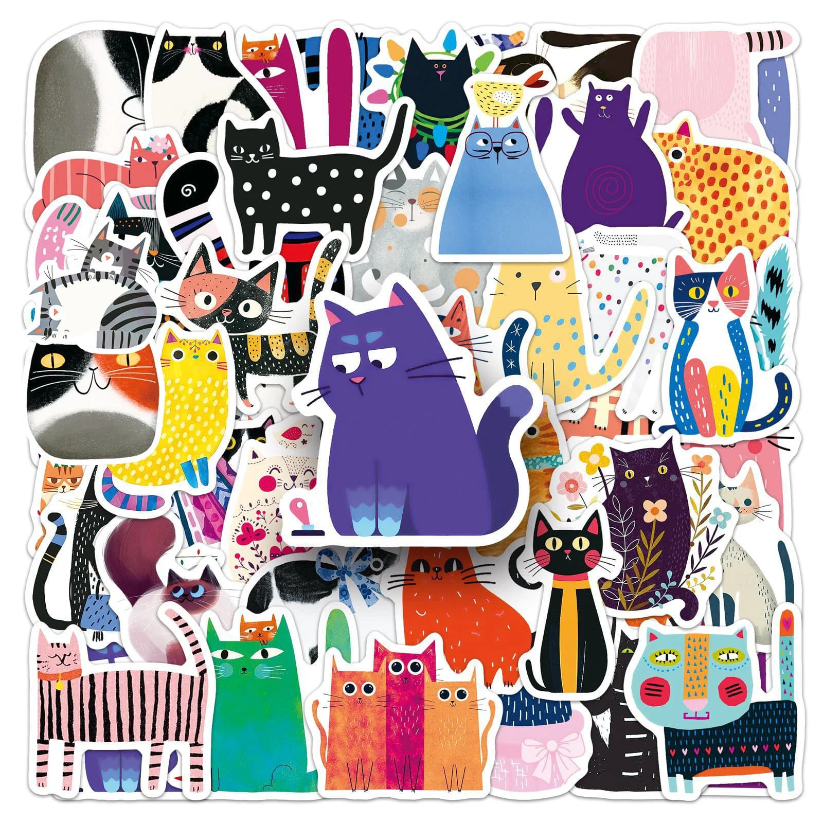50 Adesivi Colorati a Tema Gatto per Libri Illustrati, per Cover di Telefoni, Laptop, Notebook, Valigie, Skateboard, Adesivi Estetici Fai-da-Te
