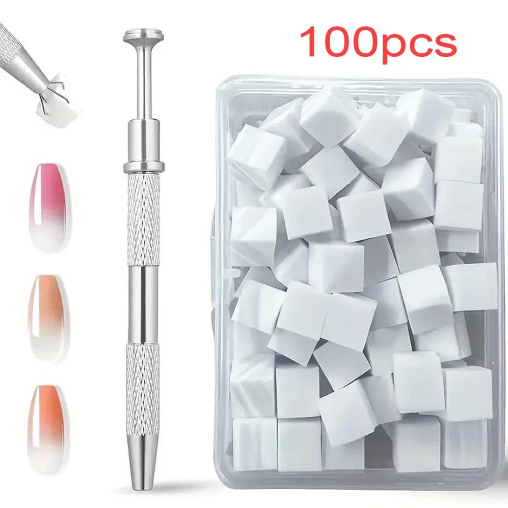 Set di 50/100 Spugne Morbide + 1 Penna Applicatrice per Smalto Gel e Glitter, Spugna da 10mm per Unghie, Strumenti per Manicure e Sfumature