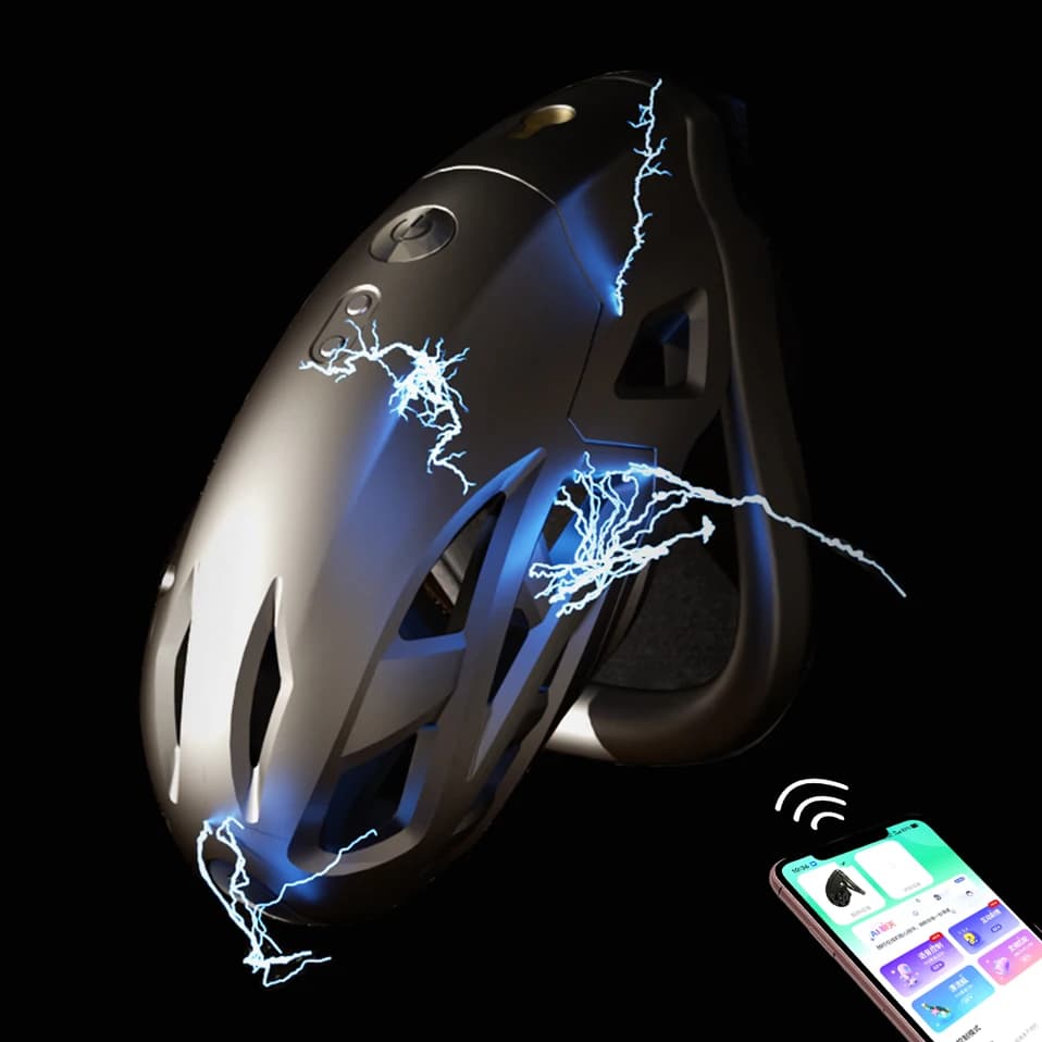 Castor cage Controlled by App for Men, Adjustable and Breathable, with 9 E-Stim Mode, Magnetic Refill and Multipli Rings