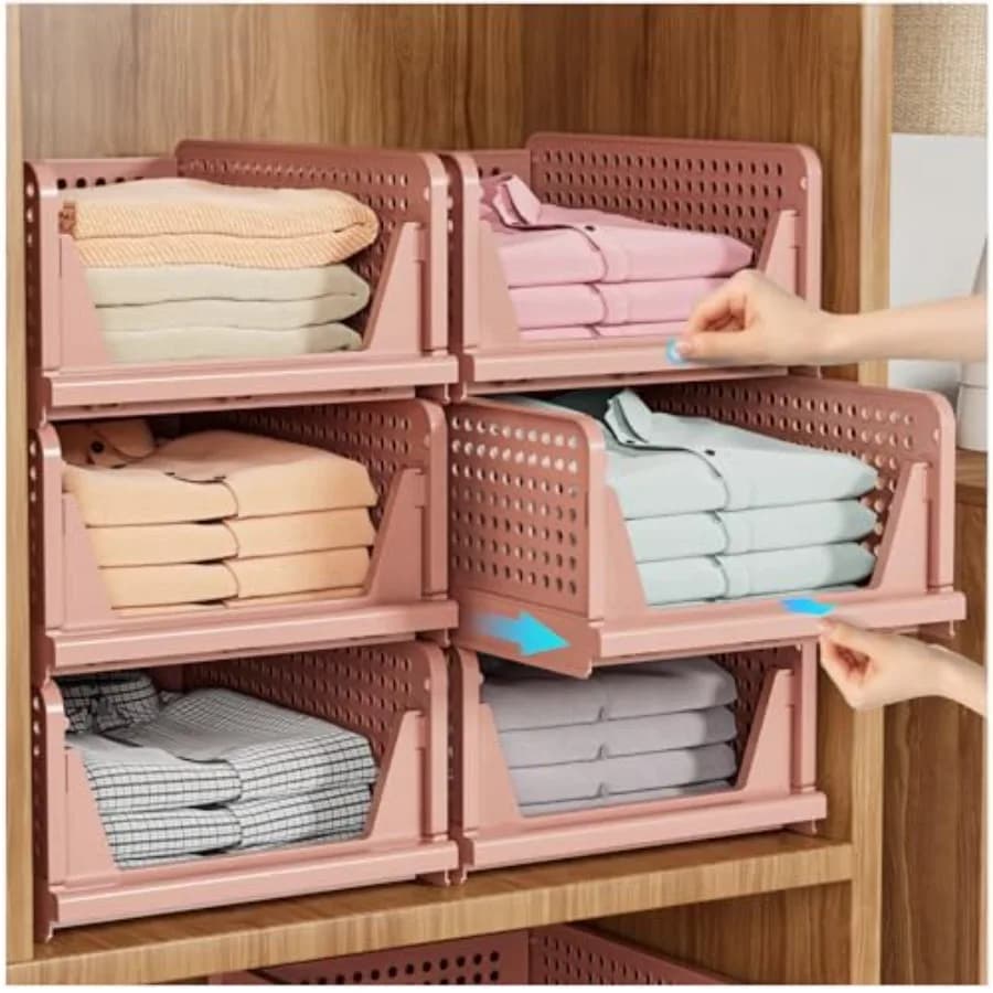 Contenitore Organizzatore Impilabile per Armadio, Cesto Multifunzionale e Pieghevole per Bagno, Cucina, Lavanderia, Guardaroba S