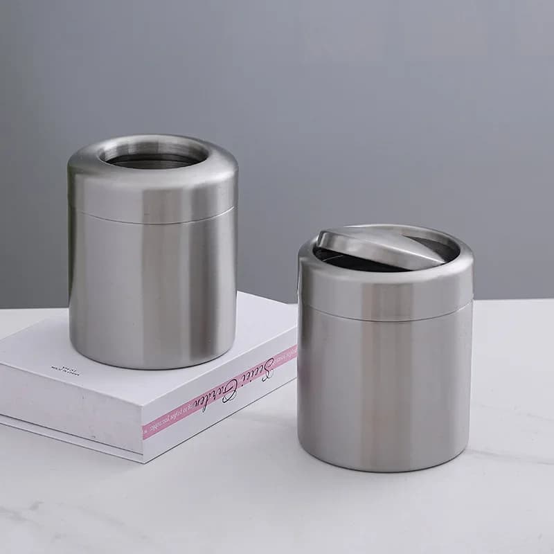 Mini Lidded 304 Stainless Steel Trash Can for Office Desk, Coffee Bar & Bathroom