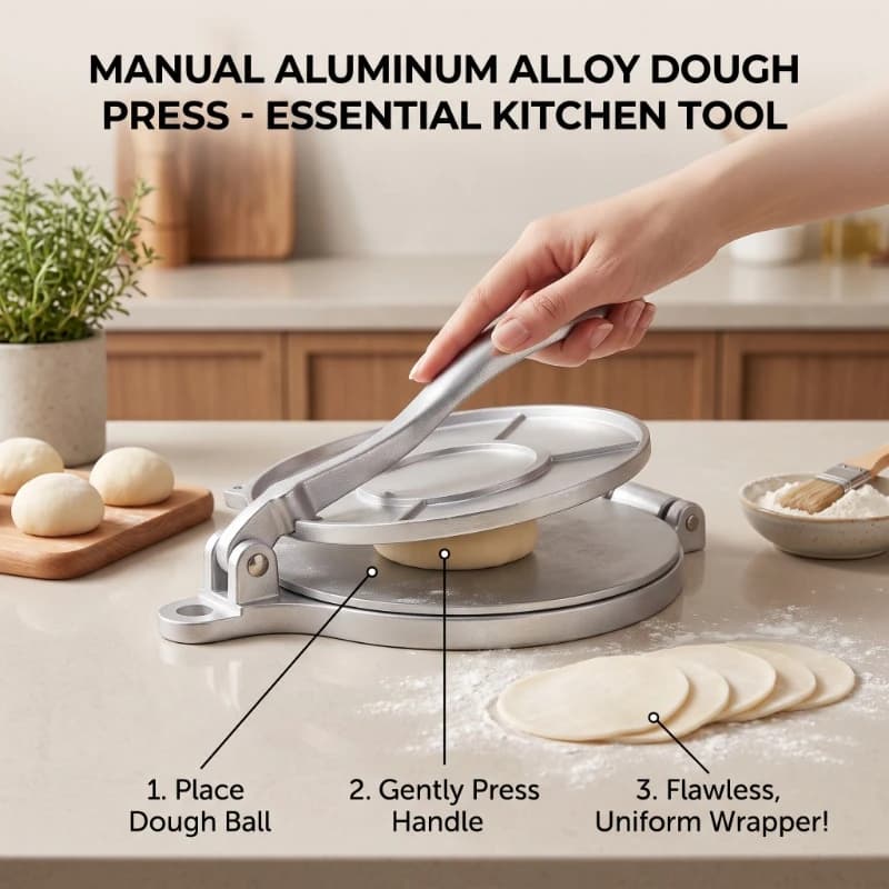 Manual Tortilla Press Durable Aluminum Alloy Hand Press Dumpling Skin Maker Portable Dough Flattening Equipment for Home Kitchen