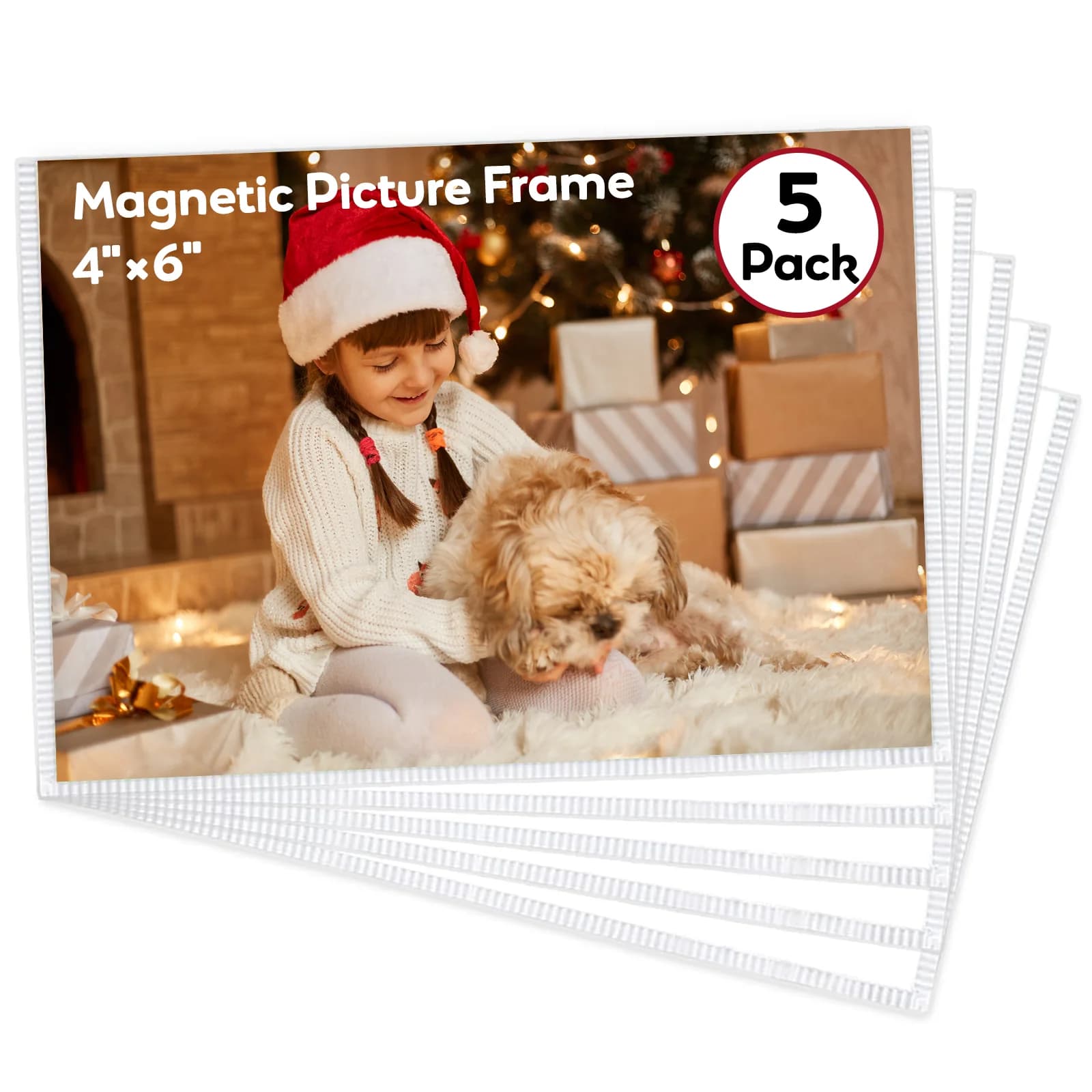 Confezione da 5 cornici magnetiche da 4x6" con bordo bianco, magneti da frigorifero riutilizzabili per immagini, cornice per display perfetta