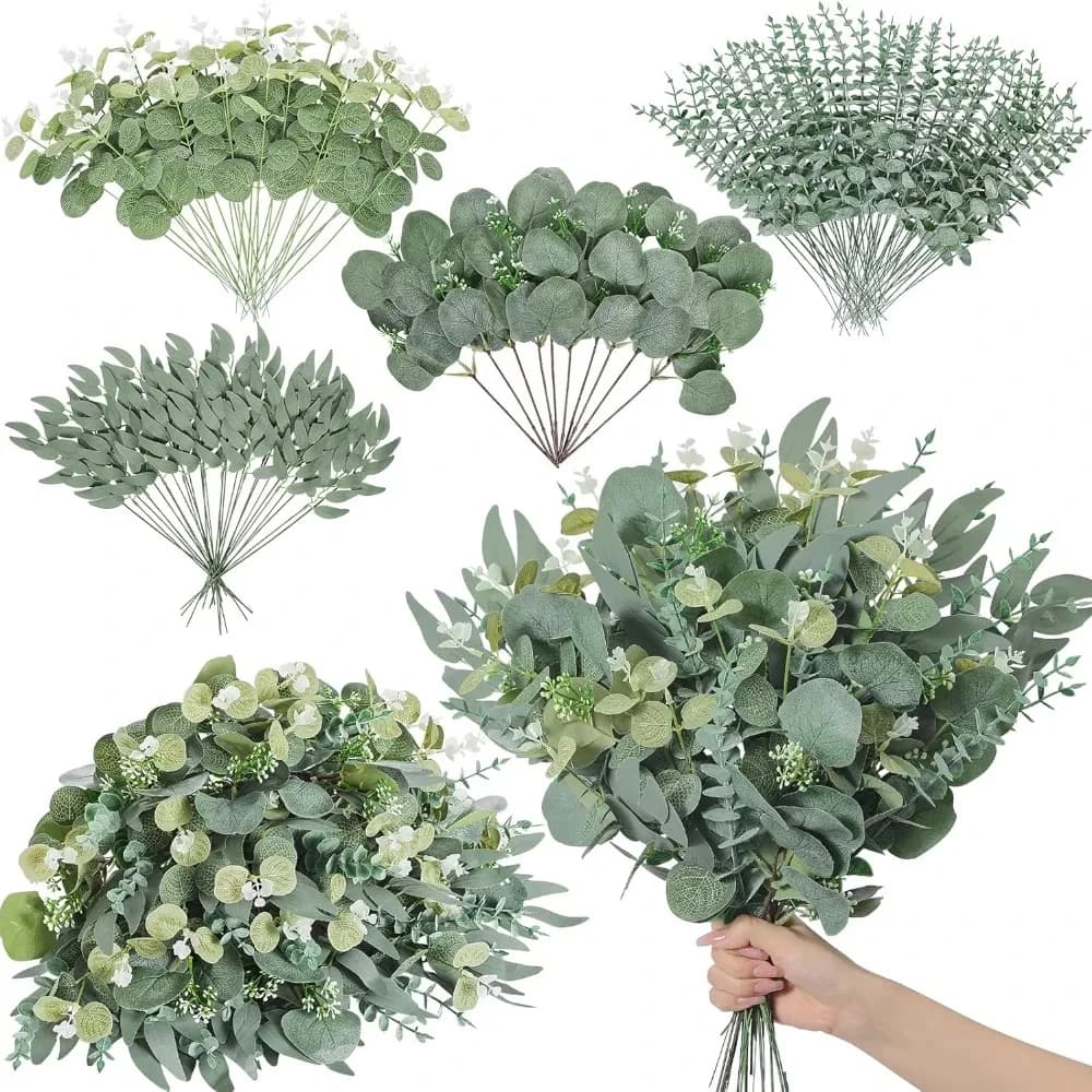 20 pieces of eucalyptus leaves stems of artificial plants bouquet of fake flowers for home decoration flower composition diy wedding decoration