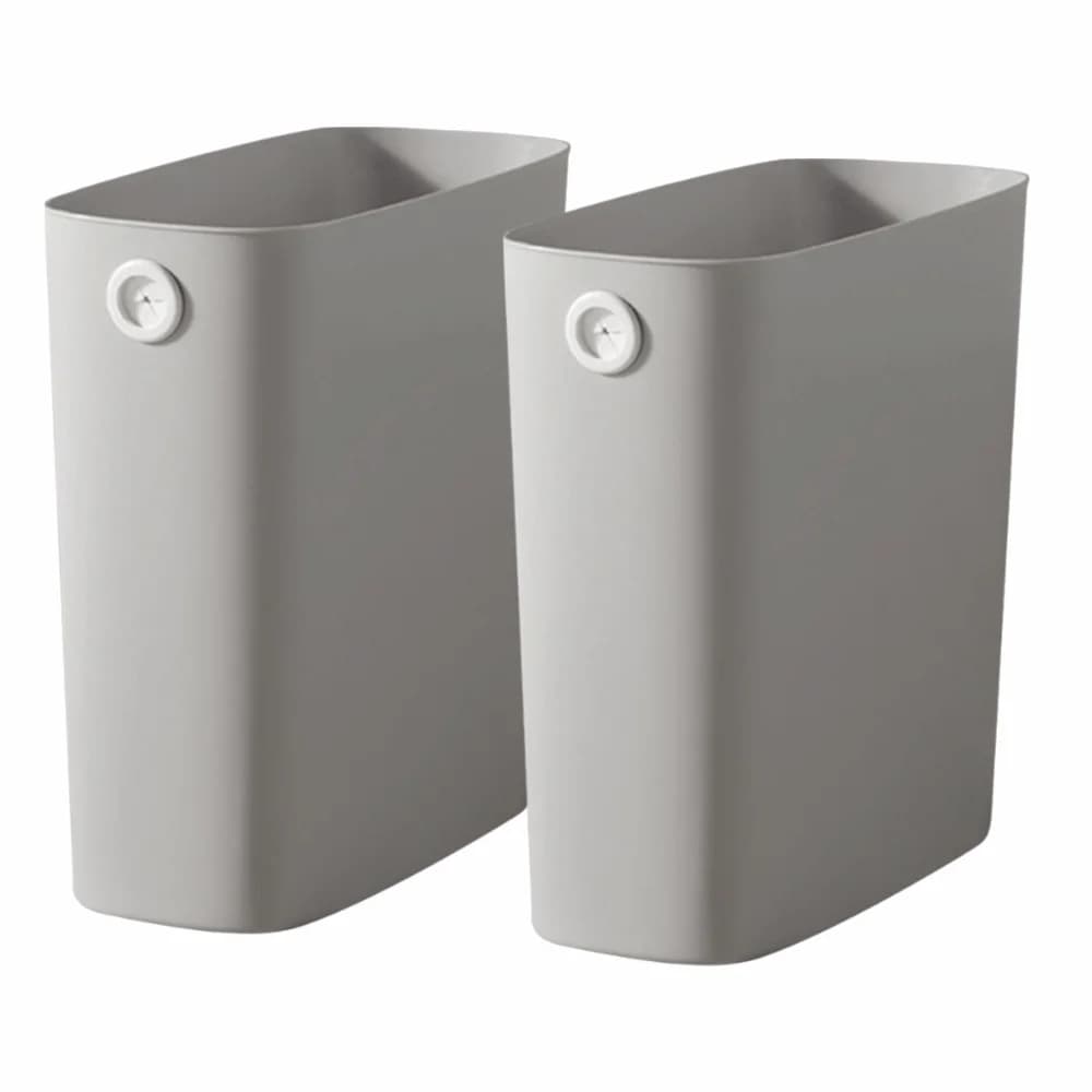 2pcs Space-Saving Slim Design Small Trash Can Holding Hole Without Lid Mini Garbage Bin Warm Grey Indoor Waste Basket Bedroom