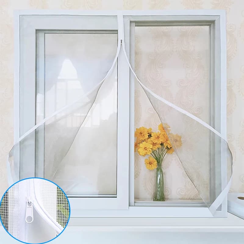 White, multiple sizes, reusable mosquito nets with self-adhesive zipper for windows, door curtains and windows anti-slip, tulle, summer network