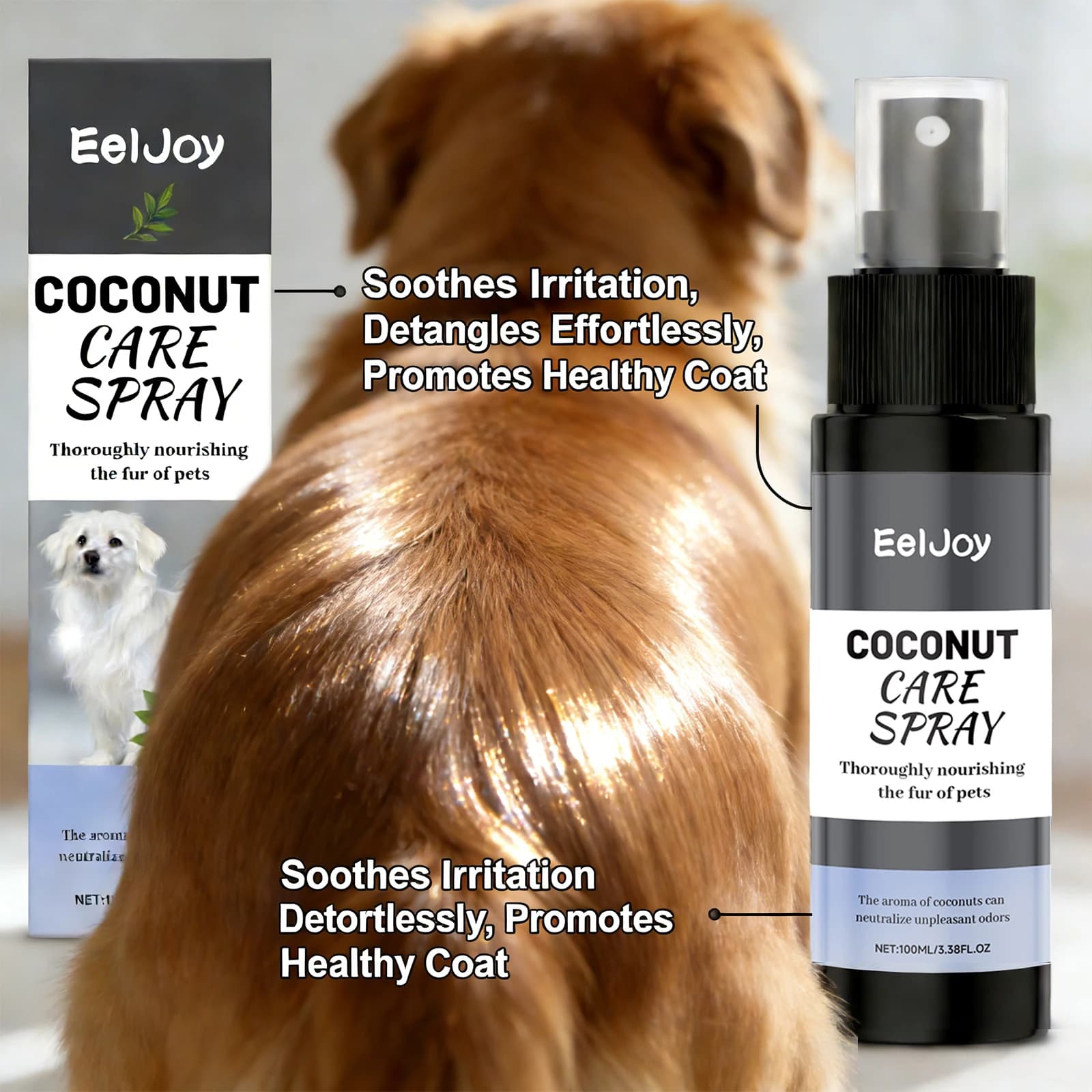 Spray per la Cura del Pelo degli Animali al Cocco, Nutre il Pelo, Migliora la Texture, Aumenta la Lucentezza, Elimina gli Odori, Fragranza Persistente, Spray per la Toelettatura degli Animali