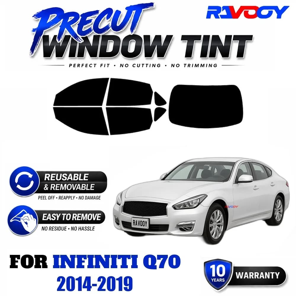 RAVOOY Precut Window Tint, Reusable Removable EPU Film, Custom Fit for Infiniti Q70 2014-2019, UV Heat Protection