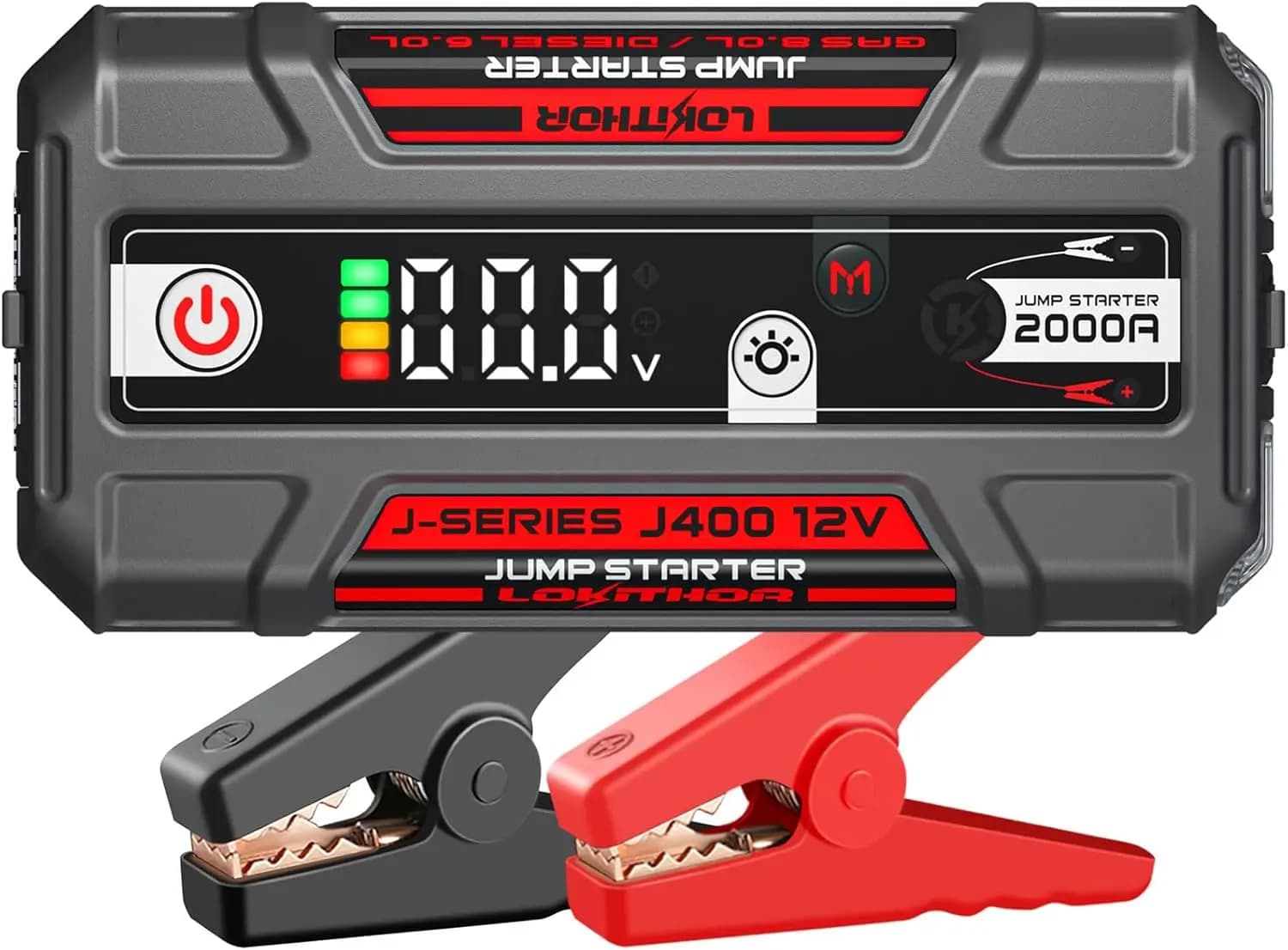 Avviatore di Emergenza Portatile 12V 2000A per Auto, Display Intelligente e Ricarica USB, Supporta Motori a Benzina fino a 8L