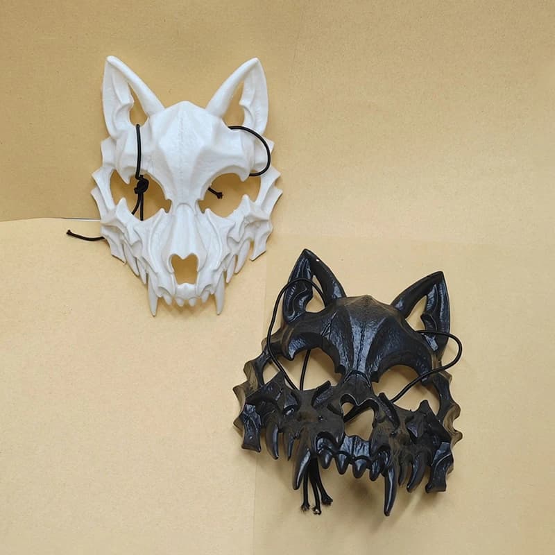 Maschera con teschio per feste Denti lunghi Demone Scheletro Mezza maschera Lupo Drago Tigre Houjuu Nue Maschera Cosplay Costume di Halloween Puntelli