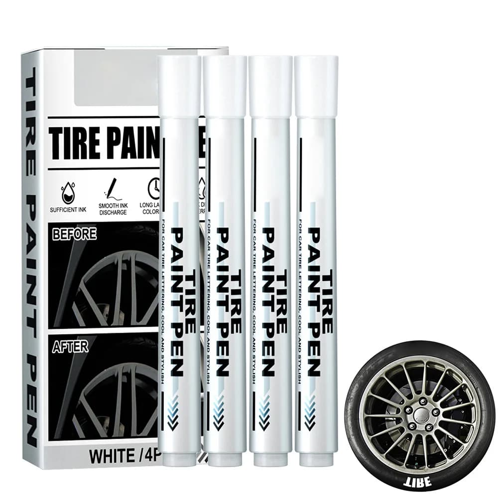 4 Pack White Marker Pen Tire Paint Marker Pen Waterproof Oil Based Car Tire Graffiti Tracing Pen for Auto Rubber Tyre Tread