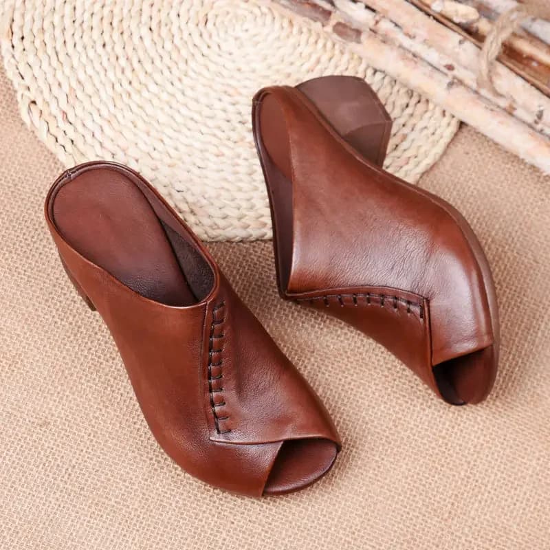 Scarpe da donna Moda Pantofole in pelle con tacco spesso Bocca di pesce Comodi sandali da donna versatili Scarpe da donna Scarpe da madre