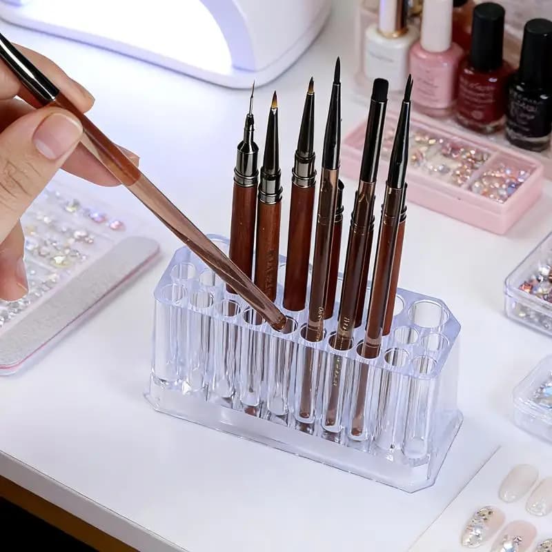 Organizzatore per Pennelli Unghie in Acrilico a 26 Fori, Kit per Nail Art, Contenitore Portaoggetti, Espositore per Penne Cosmetiche, Scaffale per Utensili da Trucco