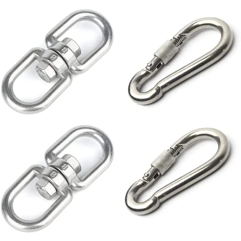 2Pcs M8 304-Stainless Steel Swivel Ring Double Ended Swivel Eye Hook + 2Pcs M8 Spring Hook, for Hanging Hammock, Hanging Swing