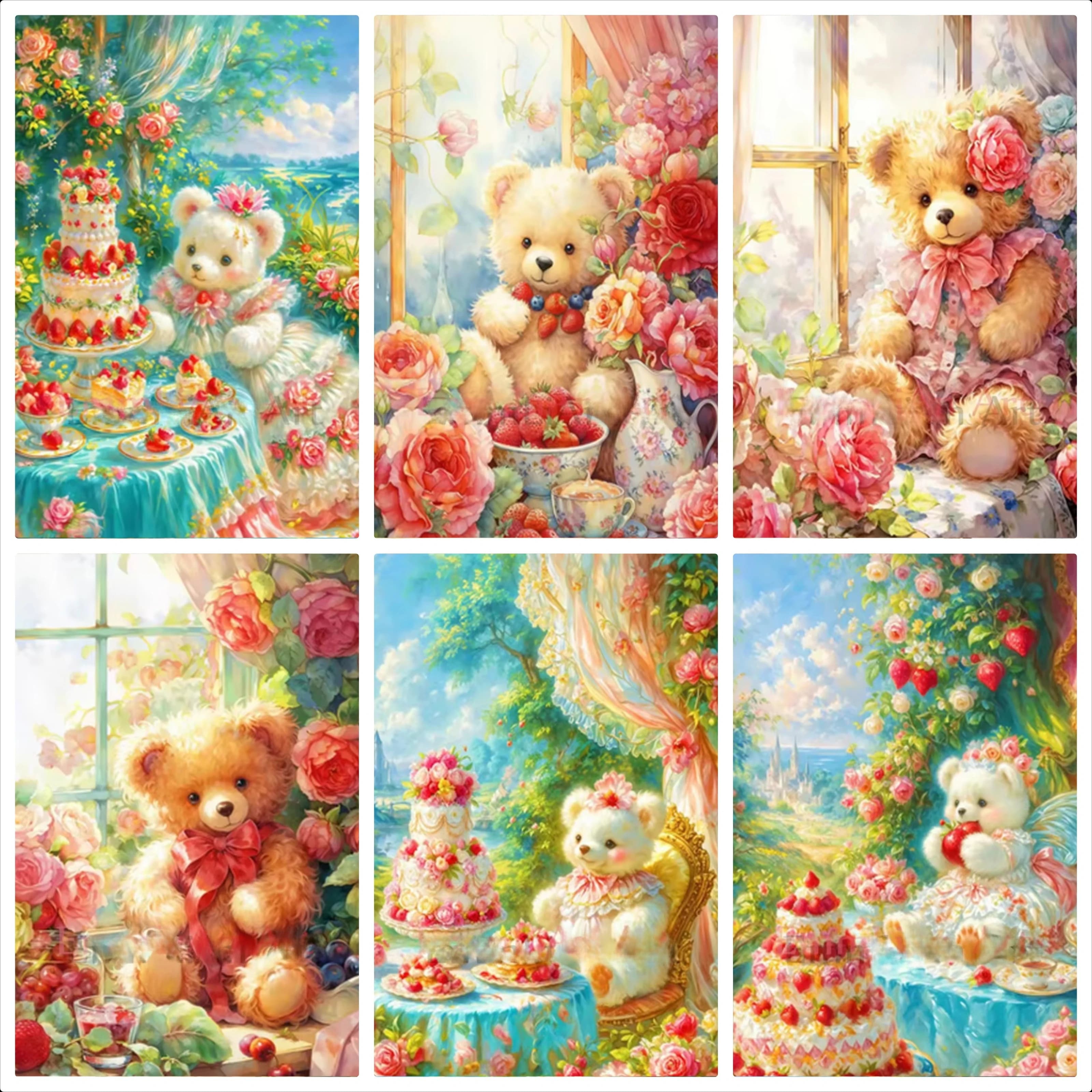 Cute Bear Diamond Painting Kits Strawberry Full Crystal Mosaic Art Flower Cross Stitch Handmade Gift Home Decor