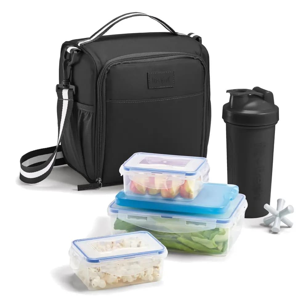 BREE Meal Prep Lunch Box con contenitori, impacco refrigerante e bottiglia shaker per uomini e donne, 6 pezzi. Kit per la preparazione dei pasti, borsa per il pranzo con contenitore
