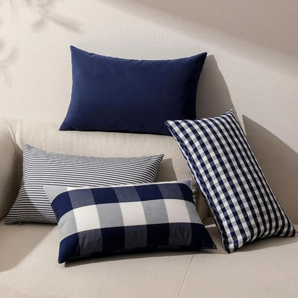 Navy Buffalo Check Plaid Decorative Throw Pillow Covers Farmhouse Gingham Lumbar Cushion Cover Pillowcase for Christmas Gift