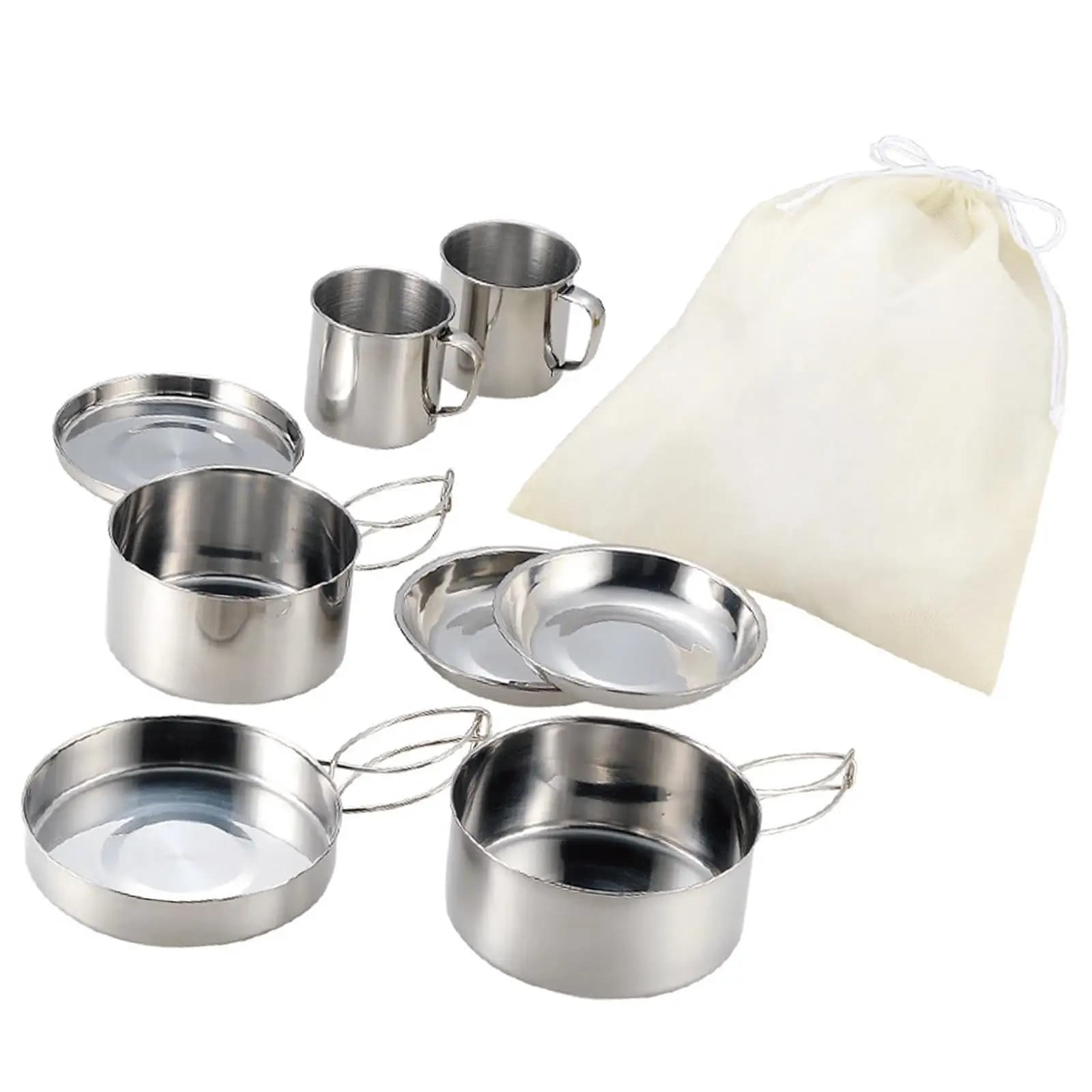 8x Camping Cookware Mess Kit Cookset Frying Pan Utensils Cooking Set Outdoor Pot