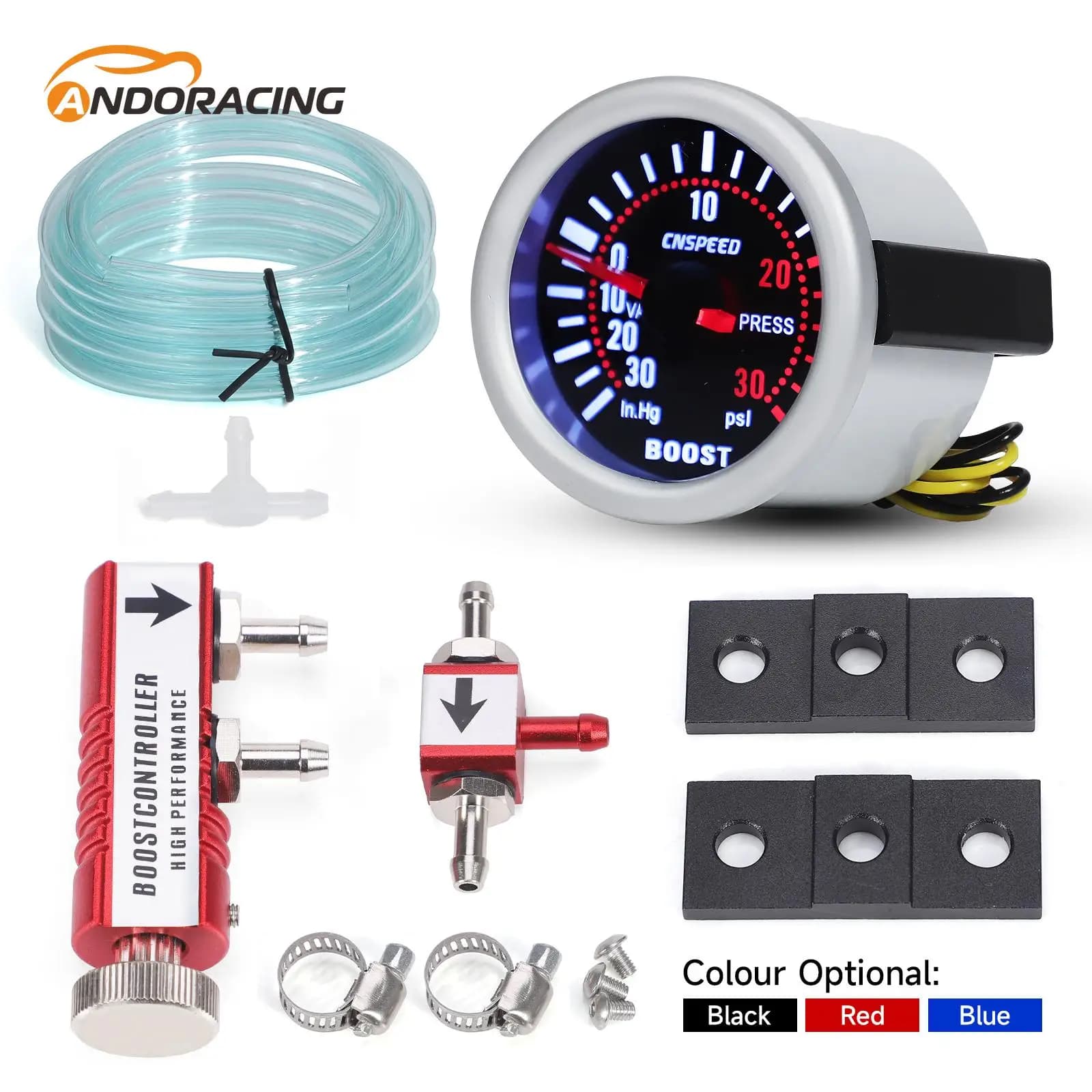 CNSPEED 2" 52mm Car LED Digital Turbo Boost Gauge 0-30 PSI / -30 to 0 In.Hg Vacuum + Adjustable Auto Turbo Boost Controller Kit