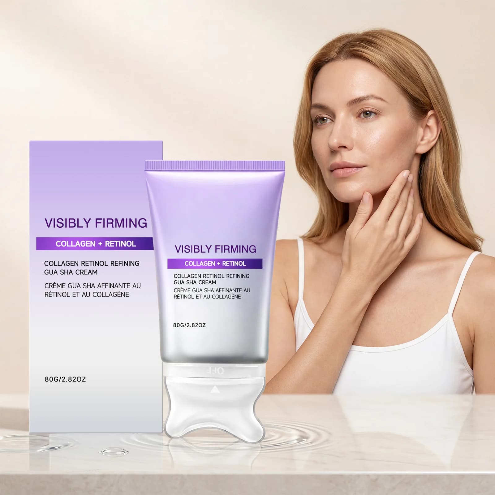 Crema Viso Rassodante con Massaggiatore e Raschietto, Riduce il Rilassamento Cutaneo, per Viso, Guance e Collo, Cura della Pelle con Retinolo e Collagene
