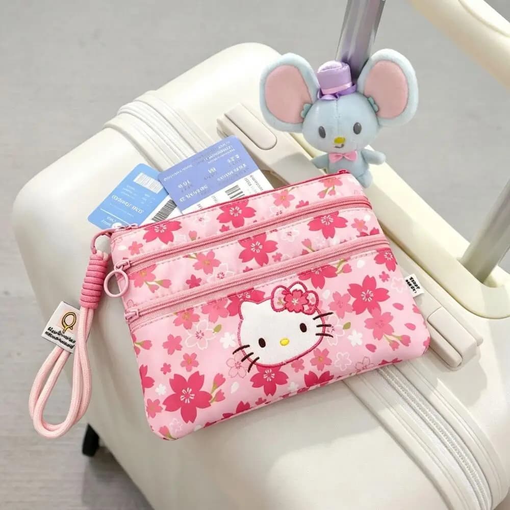 Portamonete Sanrio Sakura Matcha Hello Kitty, Borsa Multifunzione, Porta Passaporto e Carte, Portatile da Viaggio, Regalo per Coppie e Vacanze
