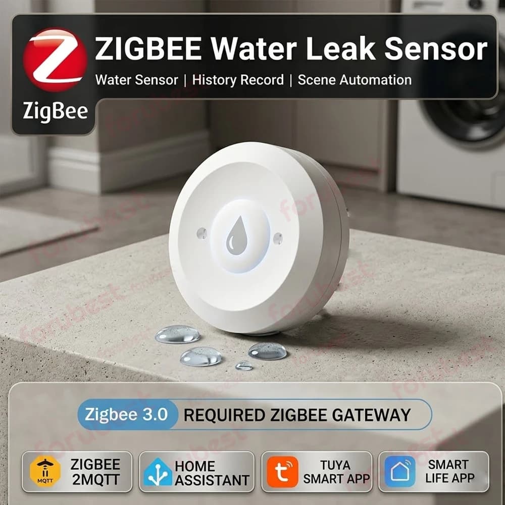 Sensore d'Acqua Intelligente Zigbee, Rilevatore di Perdite d'Acqua, Monitoraggio Remoto tramite App, Supporto per Home Assistant e Zigbee2mqtt, Richiede Gateway