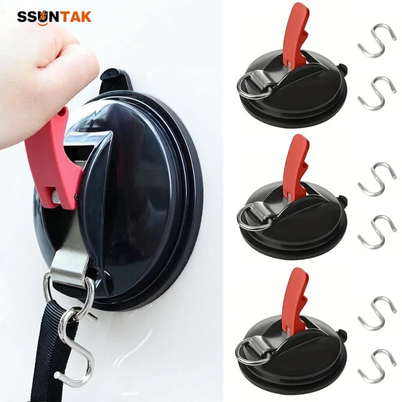 SSUNTAK 2/3/4Pcs Heavy Duty Vacuum Suction Cup Anchors Multi-Function Securing Hooks for Car Truck CampTarp Canopy Accessories