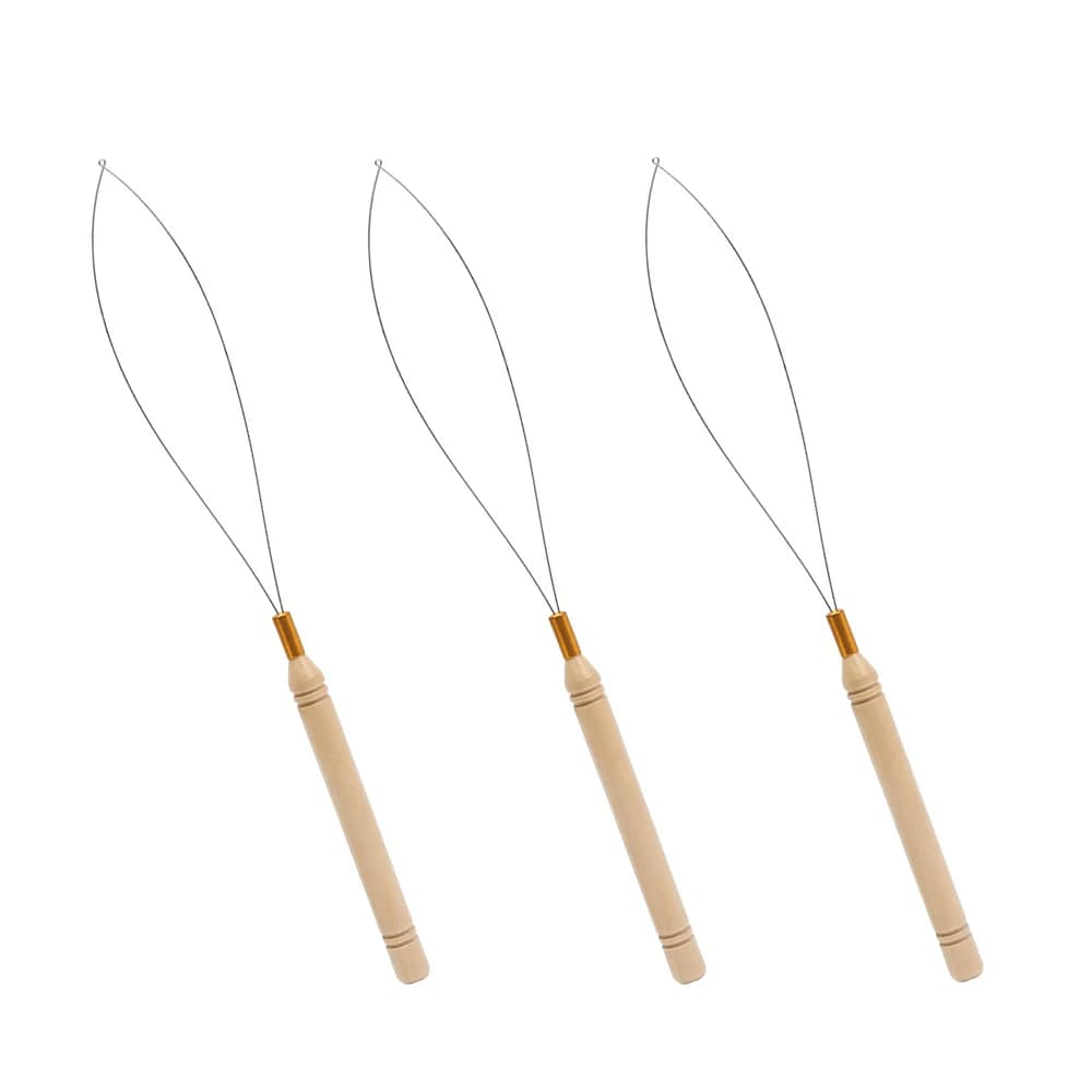 Kit ago per estensione capelli in legno – Diversi tipi di capelli, include infila loop nero e dispositivo per perline