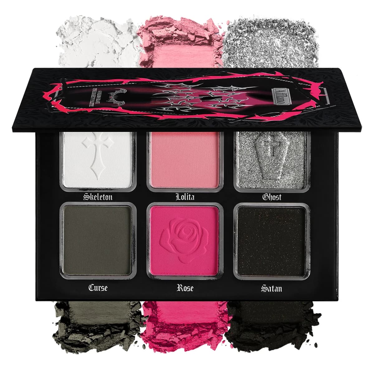 Goth Eyeshadow Palette 6 colori, nero bianco blu rosa rosso verde occhi per il trucco di Halloween, vernice per il viso ad alto pigmento, Cosplay