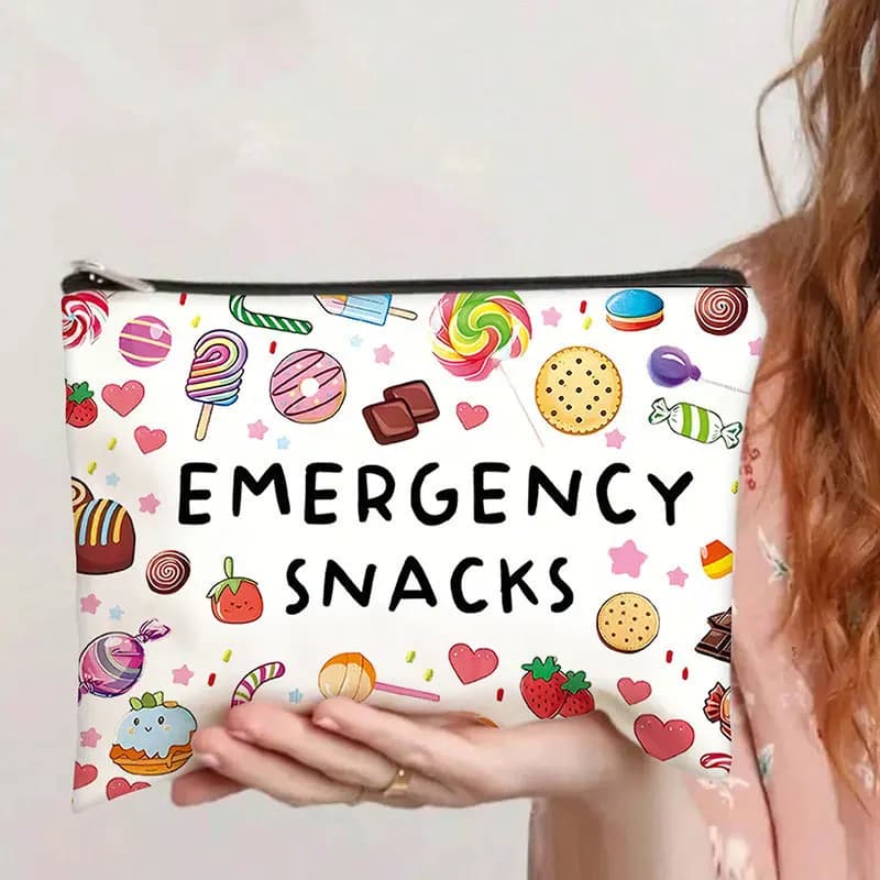 Borsa Cosmetica di Design con Stampa di Snack, Simpatica Pochette con Stampa di Cibo, Organizer da Viaggio Portatile con Cerniera, Regalo