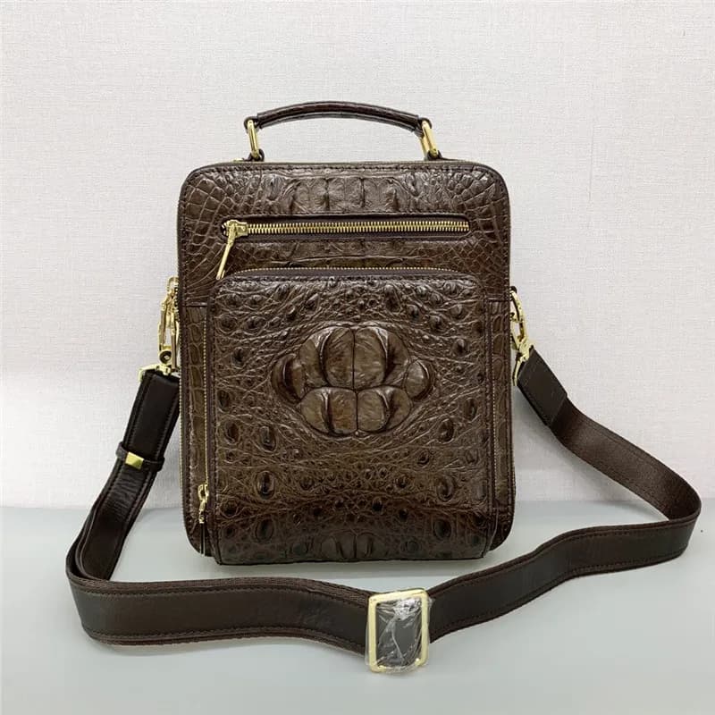 Borsa a Tracolla da Uomo in Vera Pelle di Alligatore Esotico, Stile Business Casual, Autentica Pelle di Coccodrillo