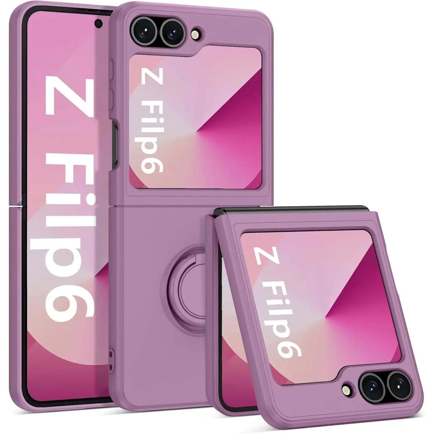 Custodia in Silicone Liquido con Supporto ad Anello per Samsung Galaxy Z Flip 7 6 5 4 3 5G, Antiscivolo, Morbida TPU con Rivestimento in Tessuto