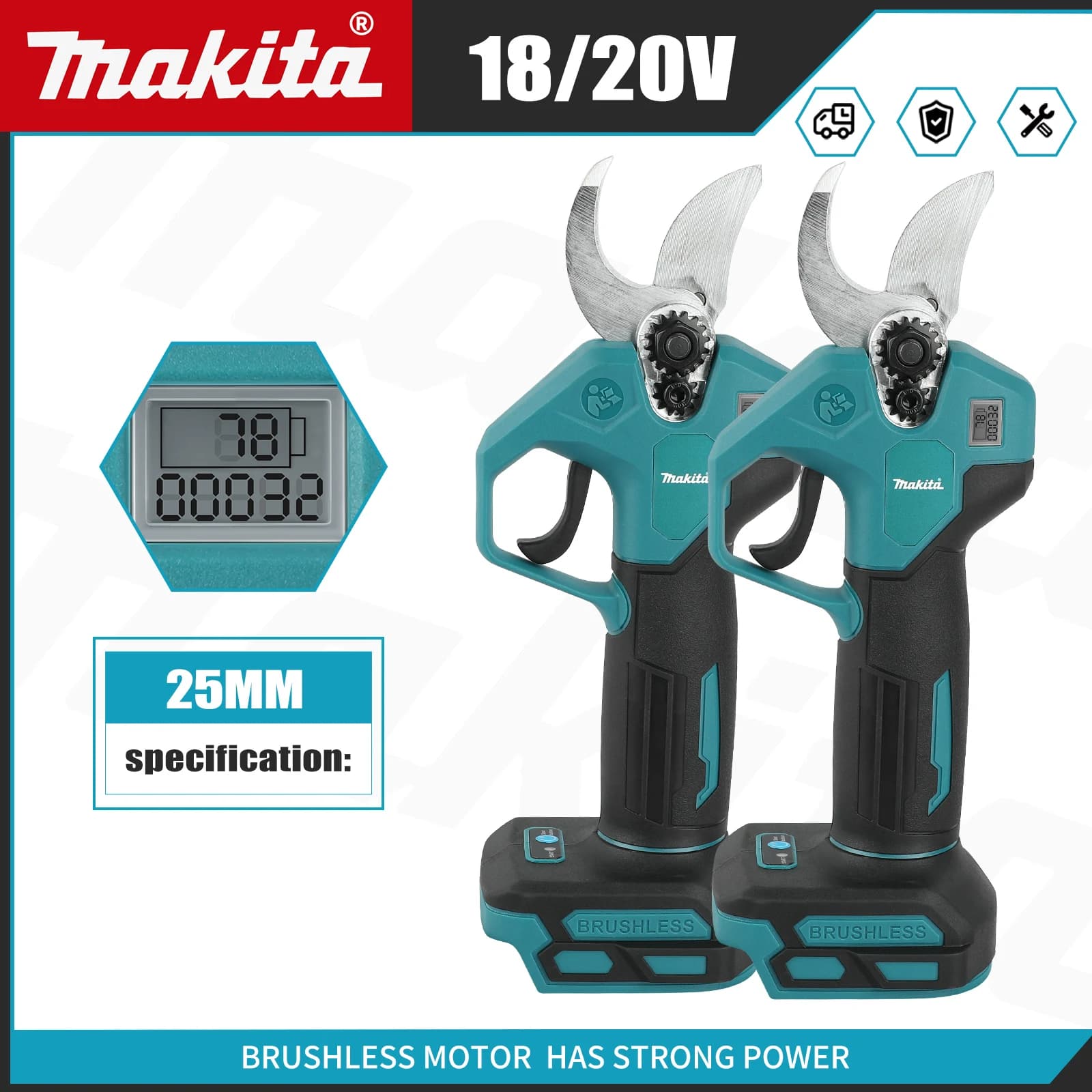 Forbici Elettriche Senza Fili Makita, Potatore per Alberi e Bonsai, Utensile Elettrico per Taglio Rami Compatibile con Batteria Makita 18V