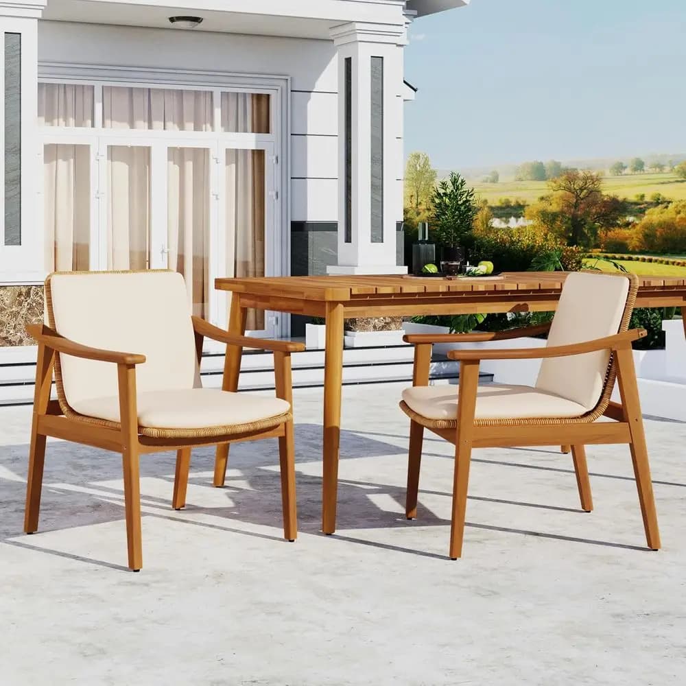 2-piece acacia wood garden dining set with PE wicker seats and waterproof cushions for garden, balcony or courtyard - Easy to assemble