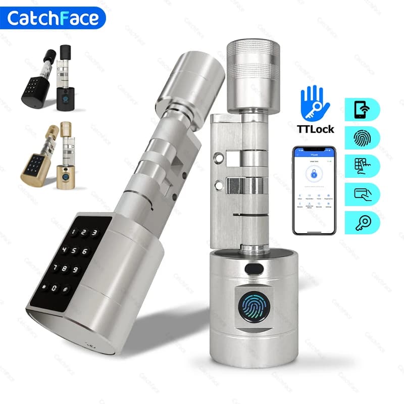 Catchfcae Nuovo ricambio regolabile TTLock APP Impronta digitale Carta FRID Password Cilindro Elettronico Smart Door Lock Digitale