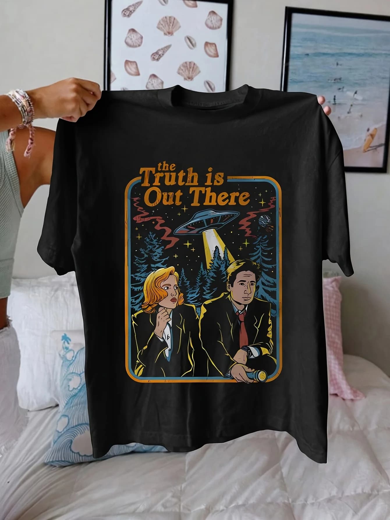 T-shirt ispirata ai miei X-Files da donna, stampa grafica "The Truth is Out There", top casual girocollo a maniche corte, poliestere 95%