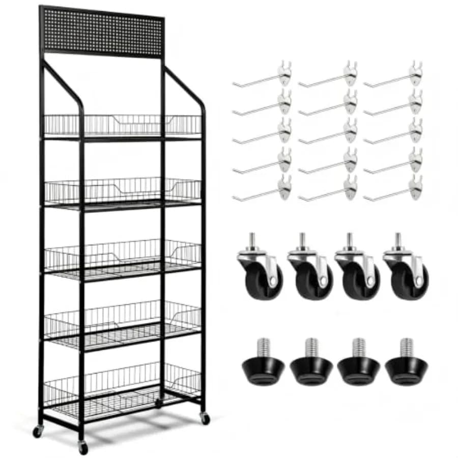 Chip Rack Display Stand, 5 Tier Retail Display Shelves, Snack Organizer Displaying Chips/Candies/Cookies, Each Layer Maximum Lo