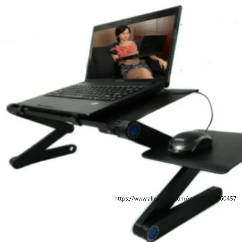 Scrivania per computer pieghevole in lega di alluminio con ventola di raffreddamento per supporto per notebook portatile e tavolo vassoio da letto portatile per tablet
