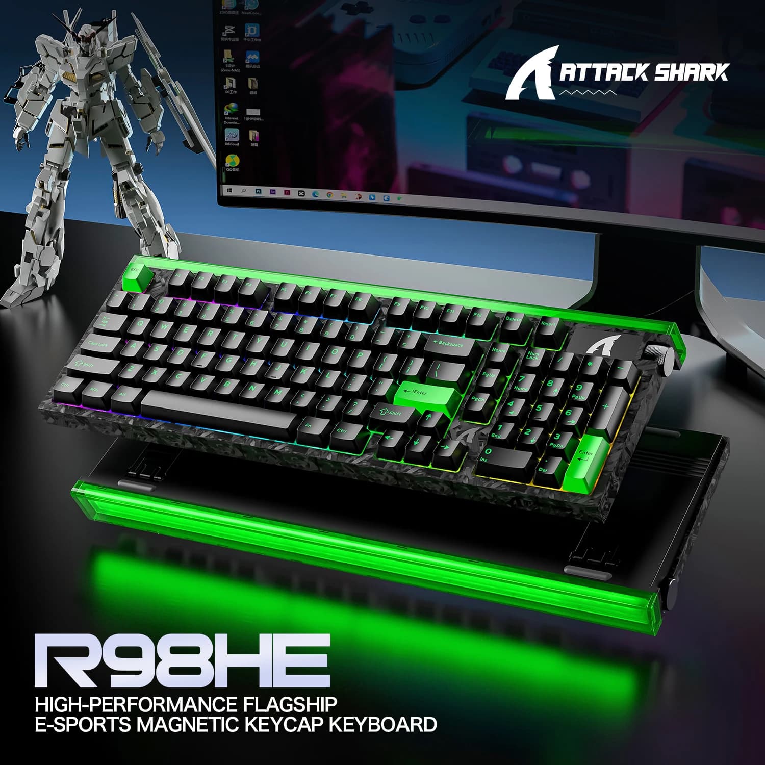 ATTACK SHARK R98 HE Wired Hall Effect Keyboard, RT 8K Polling Rate, 0.005mm Actuation, RGB Mechanical Gaming Keyboard