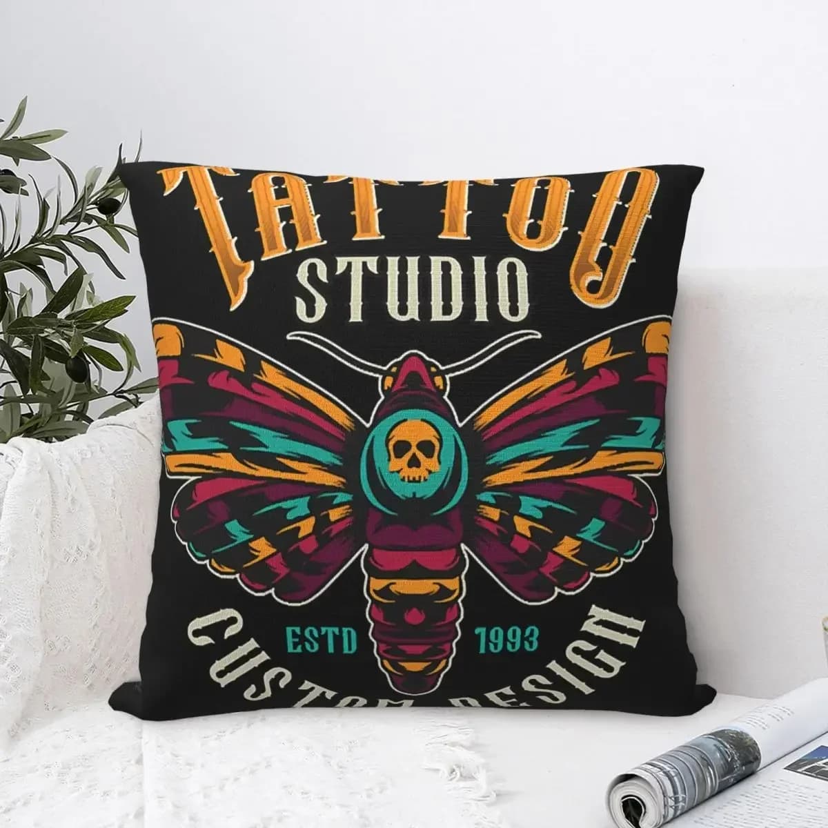 Studio Butterfly Throw Pillow Case Tattoos Art Cushion For Home Sofa Chair Decorative Hug Pillowcase pillow covers decorative