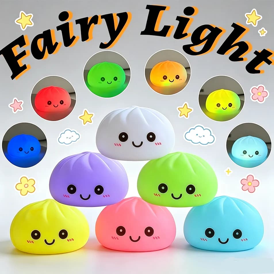 Luci a LED a forma di Baozi, morbide e colorate, ideali come regalo di compleanno, scherzi o gadget divertenti. Super carine!