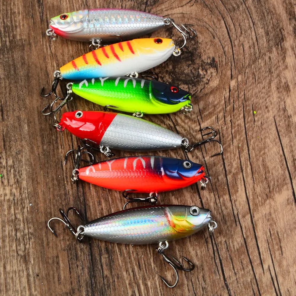 6pcs Floating Pencil Topwater Fishing Lure Wobblers Artificial Plastic Hard Bait For Perch Pike Trout Bass Tackle