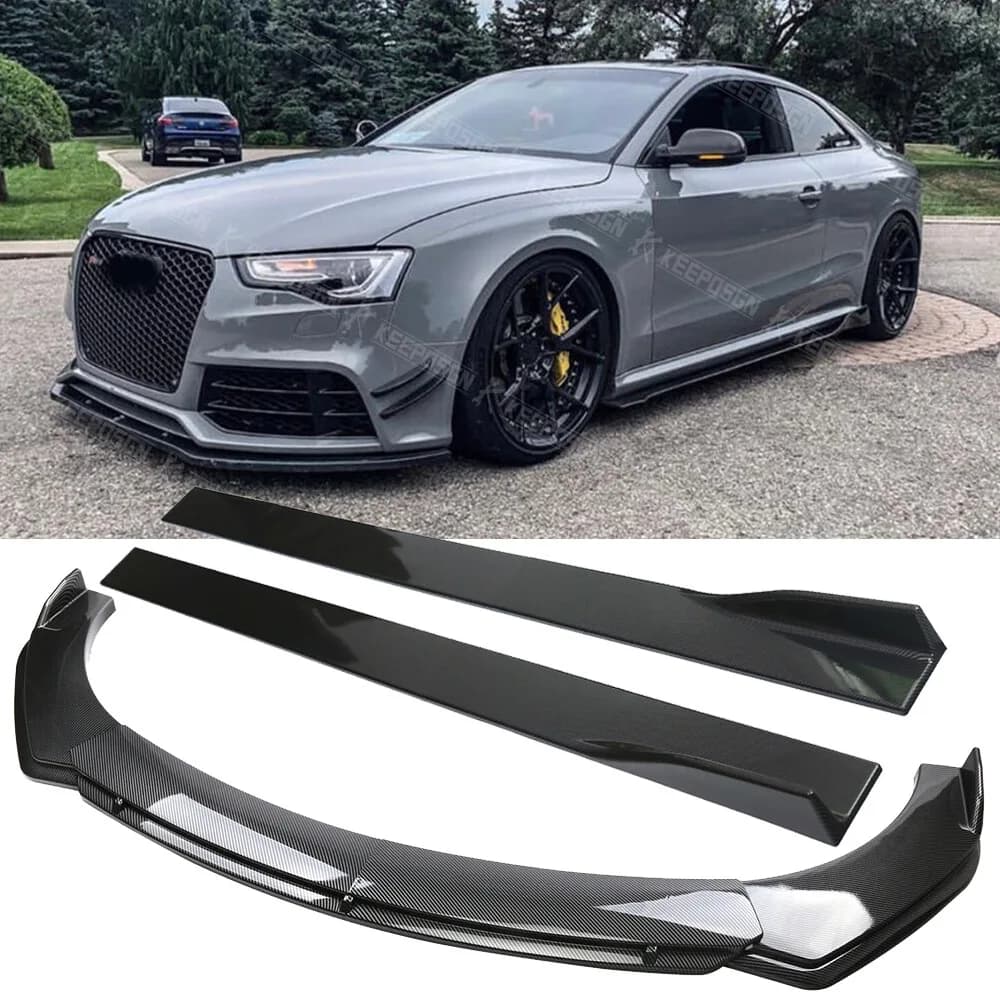 Kit Splitter Paraurti Anteriore e Minigonne Laterali in Fibra di Carbonio per Audi A5 S5 A6 A7 A8