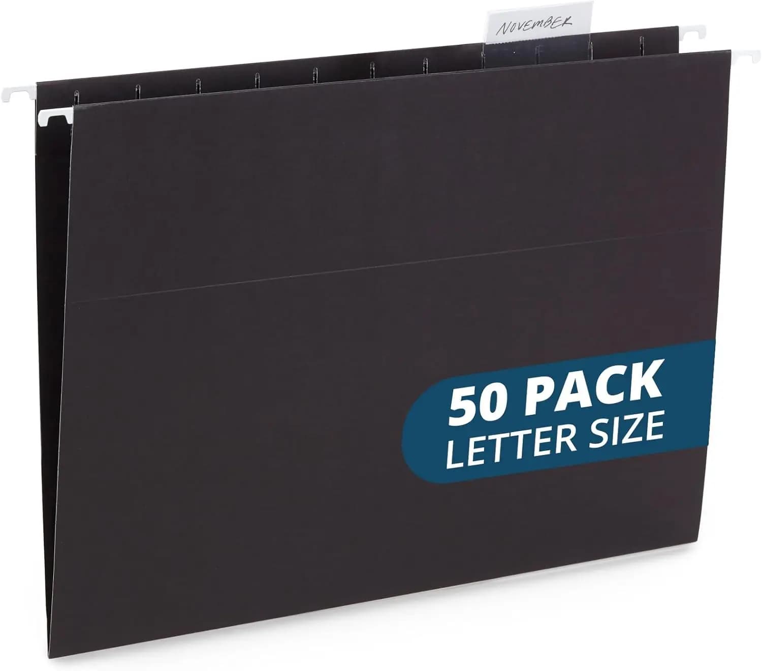 50 Cartelle Sospese Rinforzate per Casa e Ufficio, Formato Letter Codificato per Colore, Nere, Confezione da 50