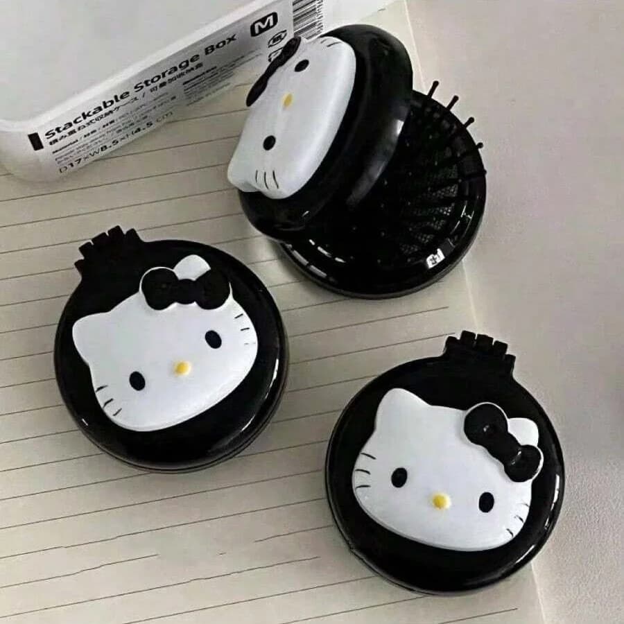 1pc Kuromi Pompom Purin mini hairdresser comb with makeup mirror, scalp massage comb, comb with air cushion