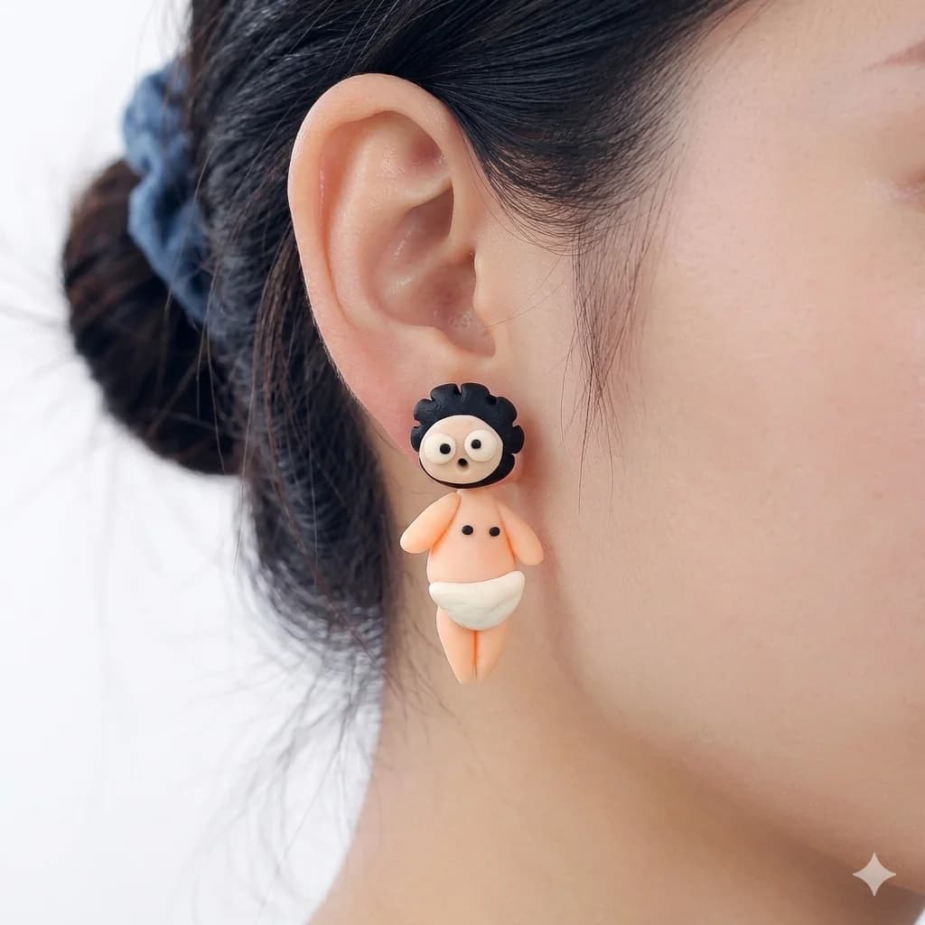 Orecchini a perno 3D fatti a mano in argilla polimerica a forma di bambino per donne e bambini, graziosi orecchini a clip frontali e posteriori per neonati, orecchini kawaii a forma di bambino grassottello, Brinco