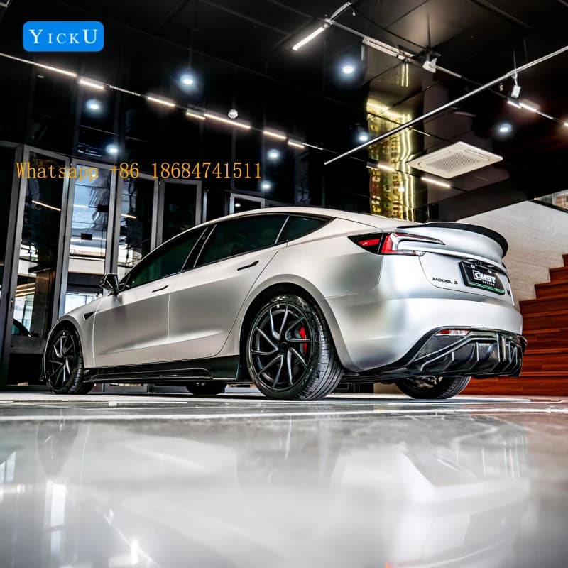 CMST Style Carbon Fiber Aero Kit Model 3 Highland Performance 2024-2025 LED Front Lip Canards Side Skirts Rear Diffuser