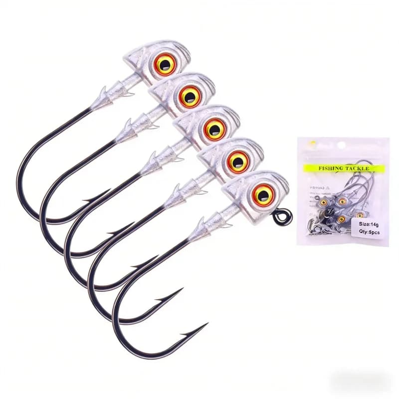 Set di 5 ami a testa piombata 3.5G-14G per esche artificiali, con ampio anello anti-agganciamento sul fondo per micro esche, ideale per Bass, Pesce Mandarino, Pesce Selvaggio Black Pit